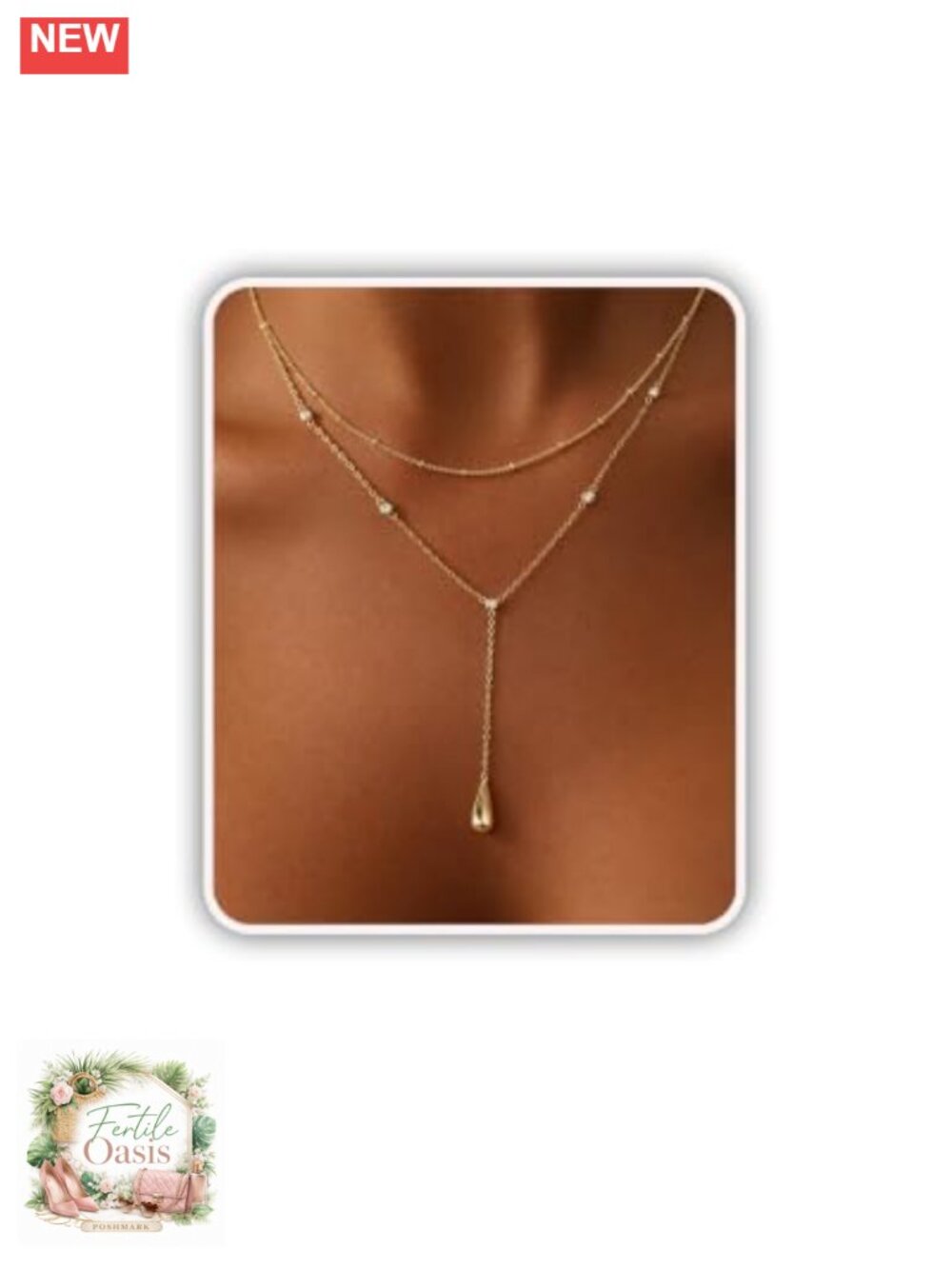 Layered Gold Plated Teardrop Pendant Necklace Set Dainty Water Droplet Jewelry